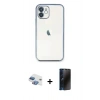 MARSİLYAN™- iPhone 11 Kılıf Vadi Minimal - Siyah 3D Antistatik Hayalet Cam Ekran Koruyucu + Pers Alüminyum Kamera Lens - GI
