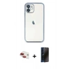 MARSİLYAN™- iPhone 11 Kılıf Vadi Minimal - Siyah 3D Antistatik Hayalet Cam Ekran Koruyucu + Kırmızı Pers Alüminyum Kamera Lens