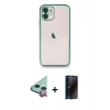 MARSİLYAN™- iPhone 11 Kılıf Vadi Minimal - Siyah 3D Antistatik Hayalet Cam Ekran Koruyucu + Raze Metal Kamera Lens - KI