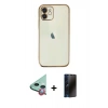 MARSİLYAN™- iPhone 11 Kılıf Vadi Minimal - Siyah 3D Antistatik Hayalet Cam Ekran Koruyucu + Raze Metal Kamera Lens - KI