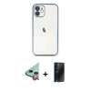 MARSİLYAN™- iPhone 11 Kılıf Vadi Minimal - Siyah 3D Antistatik Hayalet Cam Ekran Koruyucu + Raze Metal Kamera Lens - KI