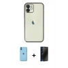 MARSİLYAN™- iPhone 11 Kılıf Vadi Minimal - Siyah 3D Antistatik Hayalet Cam Ekran Koruyucu + Neon Fosforlu Kamera Lens - MI