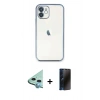 MARSİLYAN™- iPhone 11 Kılıf Vadi Minimal - Siyah 3D Antistatik Hayalet Cam Ekran Koruyucu + Raze Metal Kamera Lens - MI