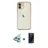 MARSİLYAN™- iPhone 11 Kılıf Vadi Minimal - Siyah 3D Antistatik Hayalet Cam Ekran Koruyucu + Raze Metal Kamera Lens - MI