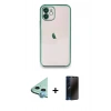 MARSİLYAN™- iPhone 11 Kılıf Vadi Minimal - Siyah 3D Antistatik Hayalet Cam Ekran Koruyucu + Raze Metal Kamera Lens - MI