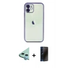 MARSİLYAN™- iPhone 11 Kılıf Vadi Minimal - Siyah 3D Antistatik Hayalet Cam Ekran Koruyucu + Raze Metal Kamera Lens - MI