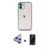 MARSİLYAN™- iPhone 11 Kılıf Vadi Minimal - Siyah 3D Antistatik Hayalet Cam Ekran Koruyucu + Raze Metal Kamera Lens - MR