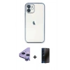 MARSİLYAN™- iPhone 11 Kılıf Vadi Minimal - Siyah 3D Antistatik Hayalet Cam Ekran Koruyucu + Raze Metal Kamera Lens - MR