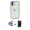MARSİLYAN™- iPhone 11 Kılıf Vadi Minimal - Siyah 3D Antistatik Hayalet Cam Ekran Koruyucu + Raze Metal Kamera Lens - MR