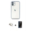 MARSİLYAN™- iPhone 11 Kılıf Vadi Minimal - Siyah 3D Antistatik Hayalet Cam Ekran Koruyucu + Pers Alüminyum Kamera Lens - GD