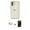 MARSİLYAN™- iPhone 11 Kılıf Vadi Minimal - Siyah 3D Antistatik Hayalet Cam Ekran Koruyucu + Pers Alüminyum Kamera Lens - GD