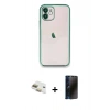 MARSİLYAN™- iPhone 11 Kılıf Vadi Minimal - Siyah 3D Antistatik Hayalet Cam Ekran Koruyucu + Pers Alüminyum Kamera Lens - GD