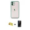 MARSİLYAN™- iPhone 11 Kılıf Vadi Minimal - Siyah 3D Antistatik Hayalet Cam Ekran Koruyucu + Rainbow Kamera Lens Koruma Cam - KI