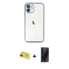 MARSİLYAN™- iPhone 11 Kılıf Vadi Minimal - Siyah 3D Antistatik Hayalet Cam Ekran Koruyucu + Rainbow Kamera Lens Koruma Cam - KI