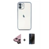 MARSİLYAN™- iPhone 11 Kılıf Vadi Minimal - Siyah 3D Antistatik Hayalet Cam Ekran Koruyucu + Raze Metal Kamera Lens - SH