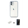 MARSİLYAN™- iPhone 11 Kılıf Vadi Minimal - Siyah 3D Antistatik Hayalet Cam Ekran Koruyucu + Renkli Kamera Lens Koruma Cam - SI