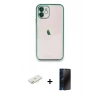 MARSİLYAN™- iPhone 11 Kılıf Vadi Minimal - Siyah 3D Antistatik Hayalet Cam Ekran Koruyucu + Renkli Kamera Lens Koruma Cam - SI