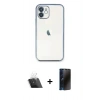 MARSİLYAN™- iPhone 11 Kılıf Vadi Minimal - Siyah 3D Antistatik Hayalet Cam Ekran Koruyucu + Kamera Lens Koruma Cam - SF