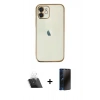 MARSİLYAN™- iPhone 11 Kılıf Vadi Minimal - Siyah 3D Antistatik Hayalet Cam Ekran Koruyucu + Kamera Lens Koruma Cam - SF