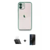MARSİLYAN™- iPhone 11 Kılıf Vadi Minimal - Siyah 3D Antistatik Hayalet Cam Ekran Koruyucu + Kamera Lens Koruma Cam - SF