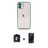 MARSİLYAN™- iPhone 11 Kılıf Vadi Minimal - Siyah 3D Antistatik Hayalet Cam Ekran Koruyucu + PVD Metal Kamera Lens - YL