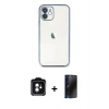 MARSİLYAN™- iPhone 11 Kılıf Vadi Minimal - Siyah 3D Antistatik Hayalet Cam Ekran Koruyucu + PVD Metal Kamera Lens - YL