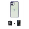 MARSİLYAN™- iPhone 11 Kılıf Vadi Minimal - Siyah 3D Antistatik Hayalet Cam Ekran Koruyucu + PVD Metal Kamera Lens - YL