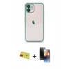 MARSİLYAN™- iPhone 11 Kılıf Vadi Minimal - Siyah 3D Antistatik Mat Seramik Nano Ekran Koruyucu + Rainbow Kamera Lens Koruma Cam - KI