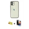 MARSİLYAN™- iPhone 11 Kılıf Vadi Minimal - Siyah 3D Antistatik Mat Seramik Nano Ekran Koruyucu + Rainbow Kamera Lens Koruma Cam - KI