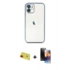 MARSİLYAN™- iPhone 11 Kılıf Vadi Minimal - Siyah 3D Antistatik Mat Seramik Nano Ekran Koruyucu + Rainbow Kamera Lens Koruma Cam - KI