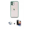 MARSİLYAN™- iPhone 11 Kılıf Vadi Minimal - Siyah 3D Antistatik Mat Seramik Nano Ekran Koruyucu + Pers Alüminyum Kamera Lens - GI