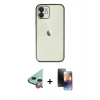 MARSİLYAN™- iPhone 11 Kılıf Vadi Minimal - Siyah 3D Antistatik Mat Seramik Nano Ekran Koruyucu + Raze Metal Kamera Lens - KI