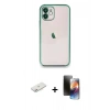MARSİLYAN™- iPhone 11 Kılıf Vadi Minimal - Siyah 3D Antistatik Mat Seramik Nano Ekran Koruyucu + Renkli Kamera Lens Koruma Cam - PE