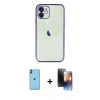 MARSİLYAN™- iPhone 11 Kılıf Vadi Minimal - Siyah 3D Antistatik Mat Seramik Nano Ekran Koruyucu + Neon Fosforlu Kamera Lens - TU