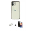 MARSİLYAN™- iPhone 11 Kılıf Vadi Minimal - Siyah 3D Antistatik Mat Seramik Nano Ekran Koruyucu + Renkli Kamera Lens Koruma Cam - TU
