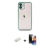 MARSİLYAN™- iPhone 11 Kılıf Vadi Minimal - Siyah 3D Antistatik Mat Seramik Nano Ekran Koruyucu + Renkli Kamera Lens Koruma Cam - TU