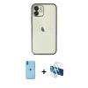 MARSİLYAN™- iPhone 11 Kılıf Vadi Minimal - Siyah 3D Antistatik Seramik Nano Ekran Koruyucu + Neon Fosforlu Kamera Lens - MI