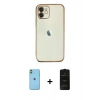 MARSİLYAN™- iPhone 11 Kılıf Vadi Minimal - Siyah 6D Antistatik Mat Seramik Hayalet Nano Ekran Koruyucu + Neon Fosforlu Kamera Lens - YL