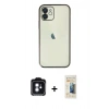 MARSİLYAN™- iPhone 11 Kılıf Vadi Minimal - Siyah 6D Mat Seramik Hayalet Nano Ekran Koruyucu + Mavi PVD Metal Kamera Lens