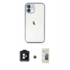 MARSİLYAN™- iPhone 11 Kılıf Vadi Minimal - Siyah 6D Mat Seramik Hayalet Nano Ekran Koruyucu + Mavi PVD Metal Kamera Lens