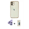 MARSİLYAN™- iPhone 11 Kılıf Vadi Minimal - Siyah 6D Mat Seramik Hayalet Nano Ekran Koruyucu + Mor Raze Metal Kamera Lens