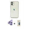 MARSİLYAN™- iPhone 11 Kılıf Vadi Minimal - Siyah 6D Mat Seramik Hayalet Nano Ekran Koruyucu + Mor Raze Metal Kamera Lens