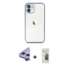MARSİLYAN™- iPhone 11 Kılıf Vadi Minimal - Siyah 6D Mat Seramik Hayalet Nano Ekran Koruyucu + Mor Raze Metal Kamera Lens