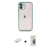 MARSİLYAN™- iPhone 11 Kılıf Vadi Minimal - Siyah 6D Mat Seramik Hayalet Nano Ekran Koruyucu + Renkli Kamera Lens Koruma Cam - SI