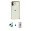 MARSİLYAN™- iPhone 11 Kılıf Vadi Minimal - Siyah Bilvis 3D Cam Ekran Koruyucu + Raze Metal Kamera Lens - MI