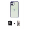 MARSİLYAN™- iPhone 11 Kılıf Vadi Minimal - Siyah Bilvis 3D Cam Ekran Koruyucu + PVD Metal Kamera Lens - TU