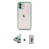 MARSİLYAN™- iPhone 11 Kılıf Vadi Minimal - Siyah Bilvis 3D Cam Ekran Koruyucu + Raze Metal Kamera Lens - KI