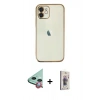 MARSİLYAN™- iPhone 11 Kılıf Vadi Minimal - Siyah Bilvis 3D Cam Ekran Koruyucu + Raze Metal Kamera Lens - KI