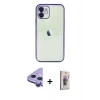 MARSİLYAN™- iPhone 11 Kılıf Vadi Minimal - Siyah Bilvis 3D Cam Ekran Koruyucu + Raze Metal Kamera Lens - MR