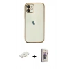 MARSİLYAN™- iPhone 11 Kılıf Vadi Minimal - Siyah Bilvis 3D Cam Ekran Koruyucu + Renkli Kamera Lens Koruma Cam - SI